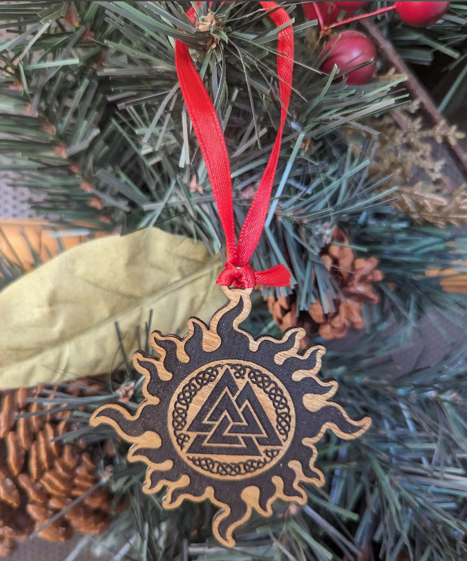 Valknut Sun with color inlay Yule ornament