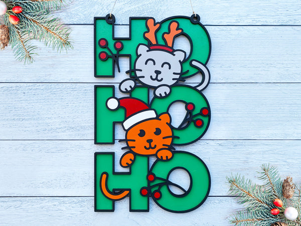 Cat Ho Ho Ho Christmas Sign