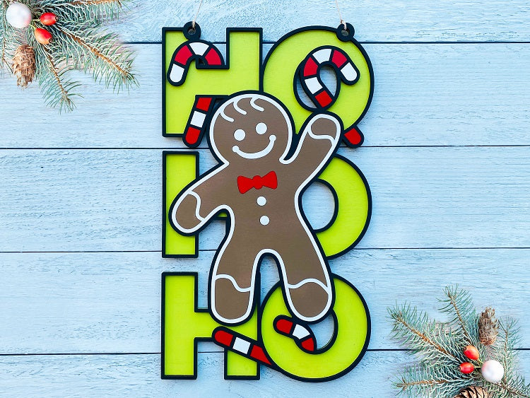 Gingerbread Man Ho Ho Ho Christmas Sign