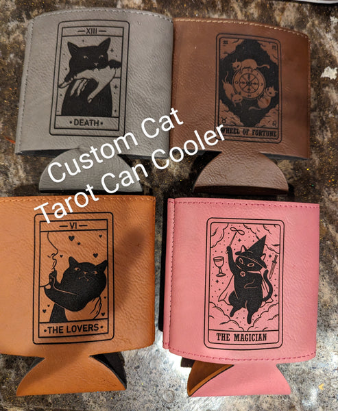 Cat Major and Minor Arcana Tarot Card Can Cooler | Feline Gifts | Personalized Tarot Can Cooler | Engraved Can Coolers | Party Gift