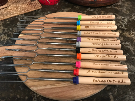 Campfire Smores Sticks | Set of Four | Personalized Roasting Sticks | Fire Pit Tool | Collapsible | Gift for Camper | Marshmallow Sticks